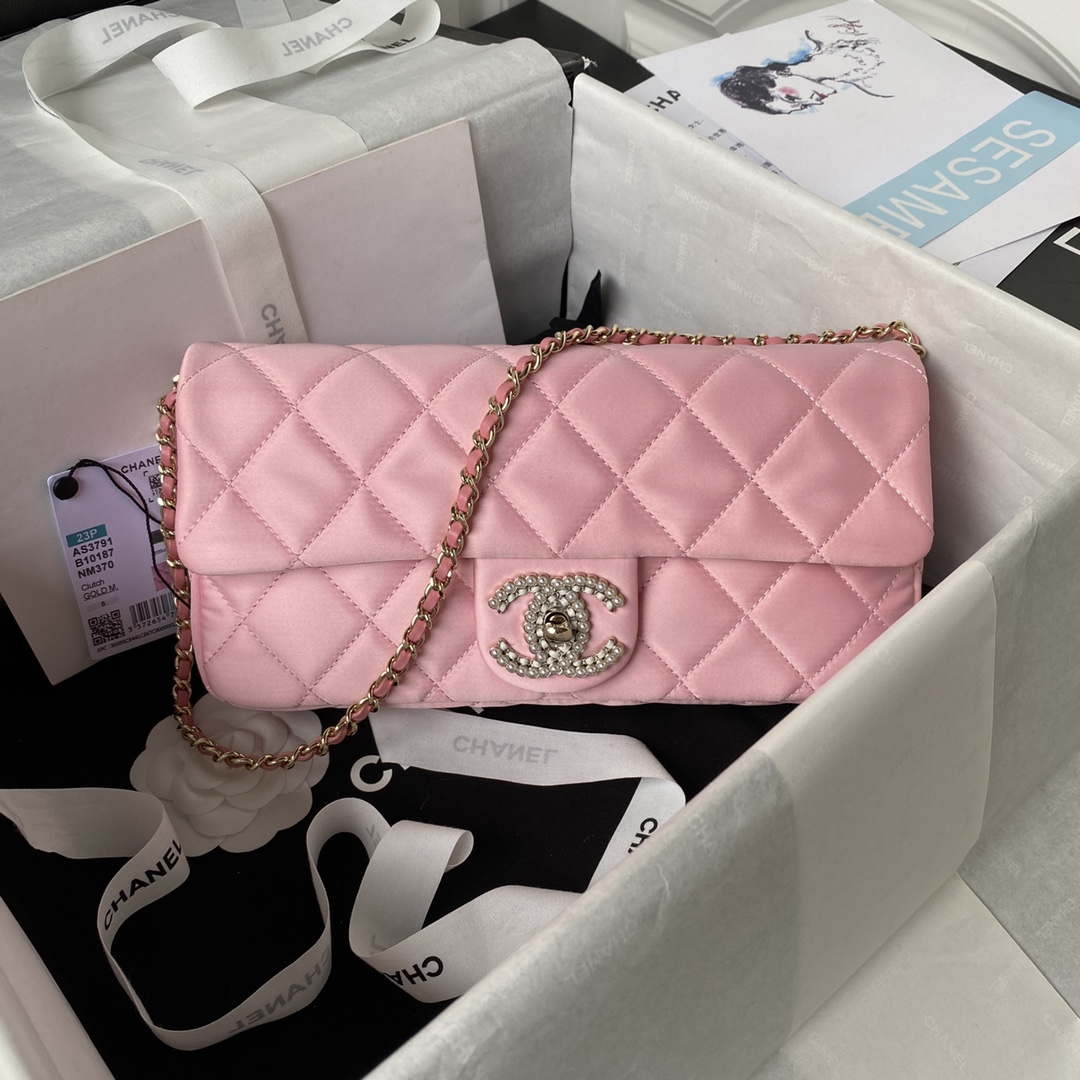 Chanel AS3791 Flap Bag Velvet and Lambskin Pink - Default Title - View 1