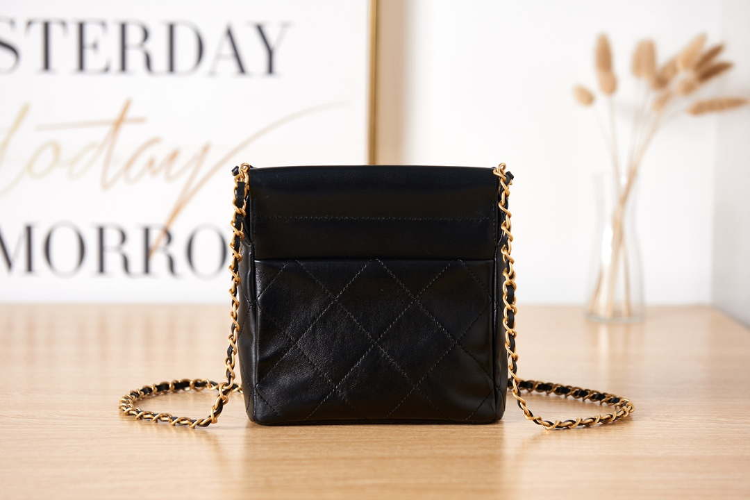 Chanel AS3793 Small Bucket Bag Lambskin Resin & Gold-Tone Metal Black - Default Title - View 2