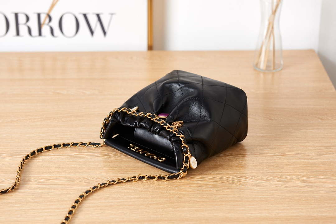 Chanel AS3793 Small Bucket Bag Lambskin Resin & Gold-Tone Metal Black - Default Title - View 6