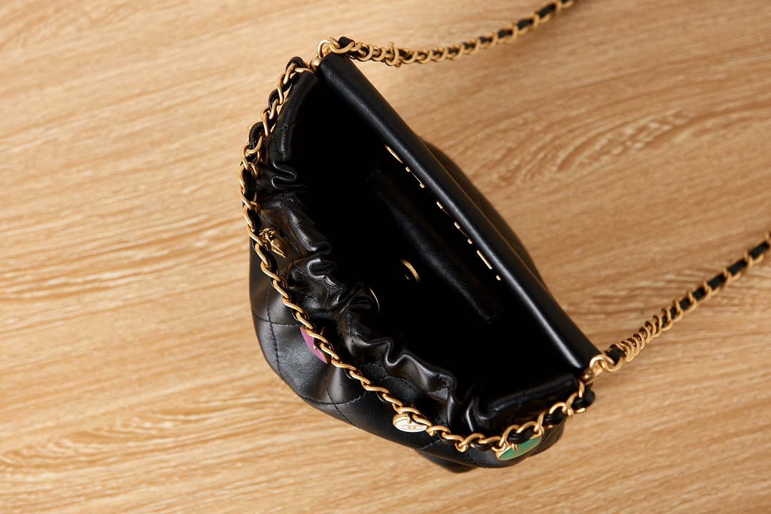 Chanel AS3793 Small Bucket Bag Lambskin Resin & Gold-Tone Metal Black - Default Title - View 8
