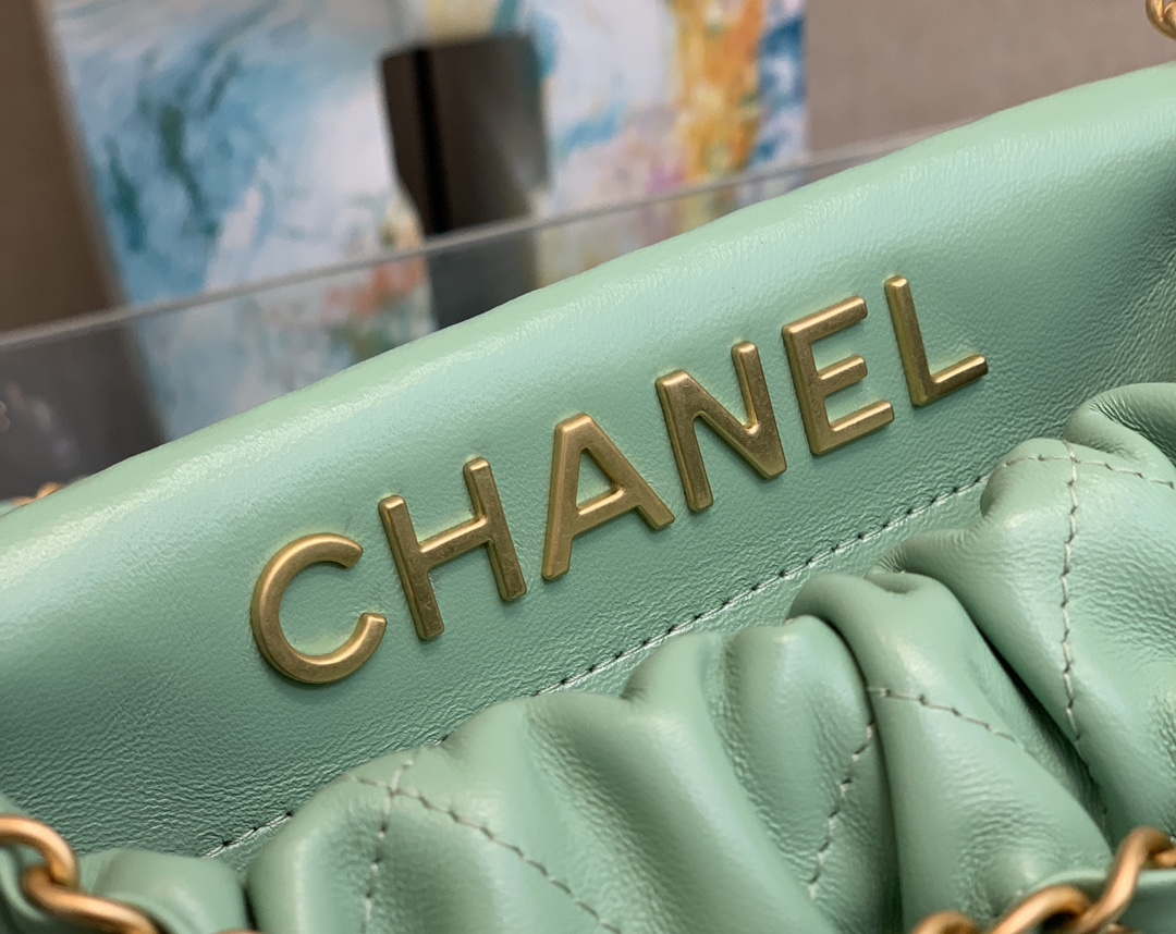 Chanel AS3793 Small Bucket Bag Lambskin Resin & Gold-Tone Metal Light Green
