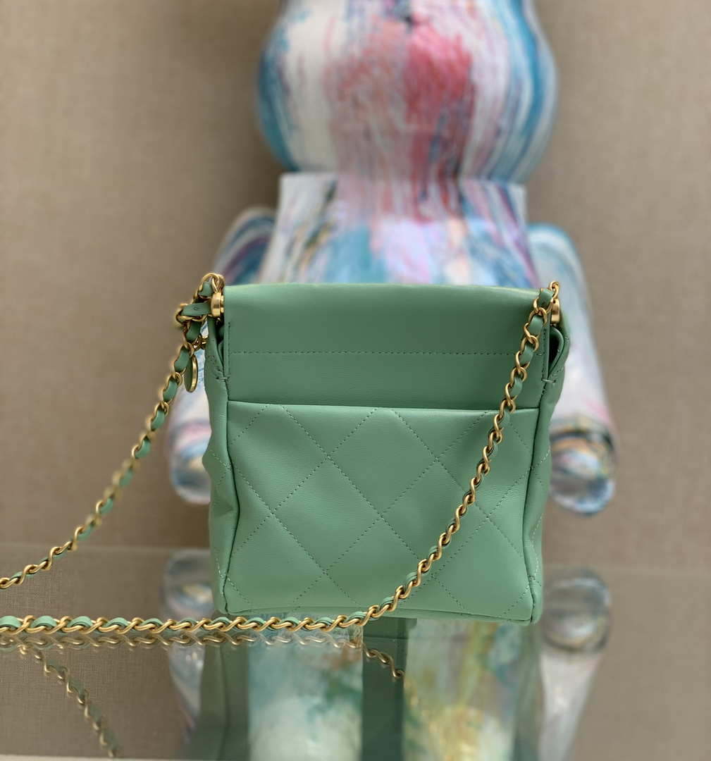 Chanel AS3793 Small Bucket Bag Lambskin Resin & Gold-Tone Metal Light Green