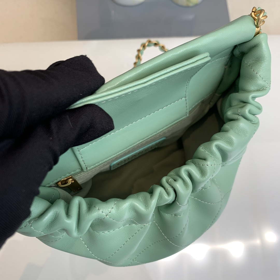 Chanel AS3793 Small Bucket Bag Lambskin Resin & Gold-Tone Metal Light Green - Default Title - View 7