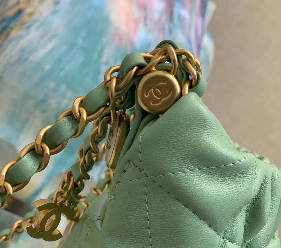 Chanel AS3793 Small Bucket Bag Lambskin Resin & Gold-Tone Metal Light Green - Default Title - View 8