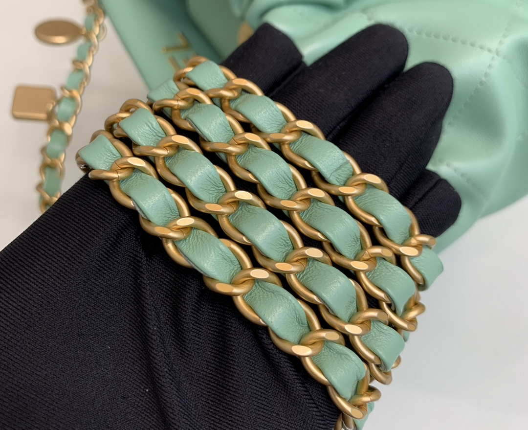 Chanel AS3793 Small Bucket Bag Lambskin Resin & Gold-Tone Metal Light Green