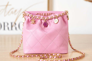 Chanel AS3793 Small Bucket Bag Lambskin Resin & Gold-Tone Metal Pink - Default Title - View 2