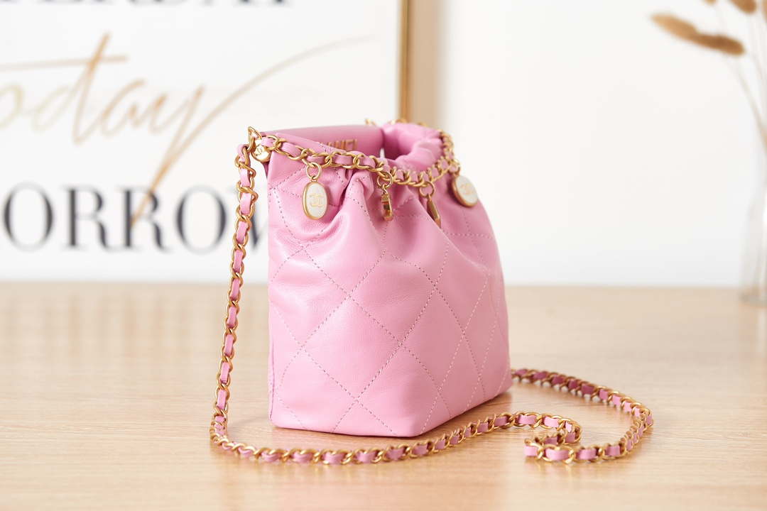 Chanel AS3793 Small Bucket Bag Lambskin Resin & Gold-Tone Metal Pink - Default Title - View 5