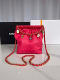Chanel AS3793 Small Bucket Bag Lambskin Resin & Gold-Tone Metal Red