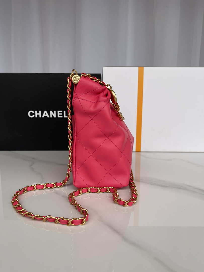 Chanel AS3793 Small Bucket Bag Lambskin Resin & Gold-Tone Metal Red - Default Title - View 2
