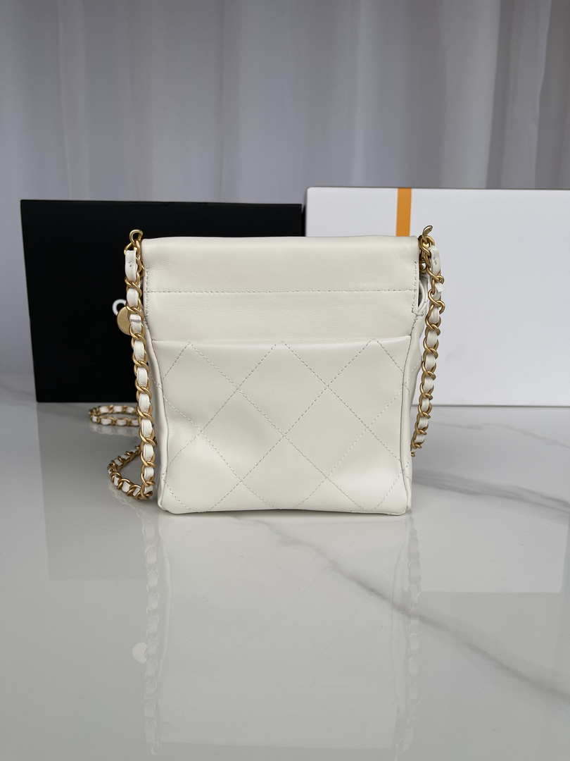 Chanel AS3793 Small Bucket Bag Lambskin Resin & Gold-Tone Metal White - Default Title - View 3