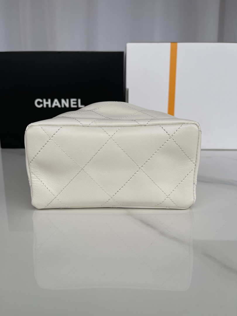 Chanel AS3793 Small Bucket Bag Lambskin Resin & Gold-Tone Metal White - Default Title - View 4