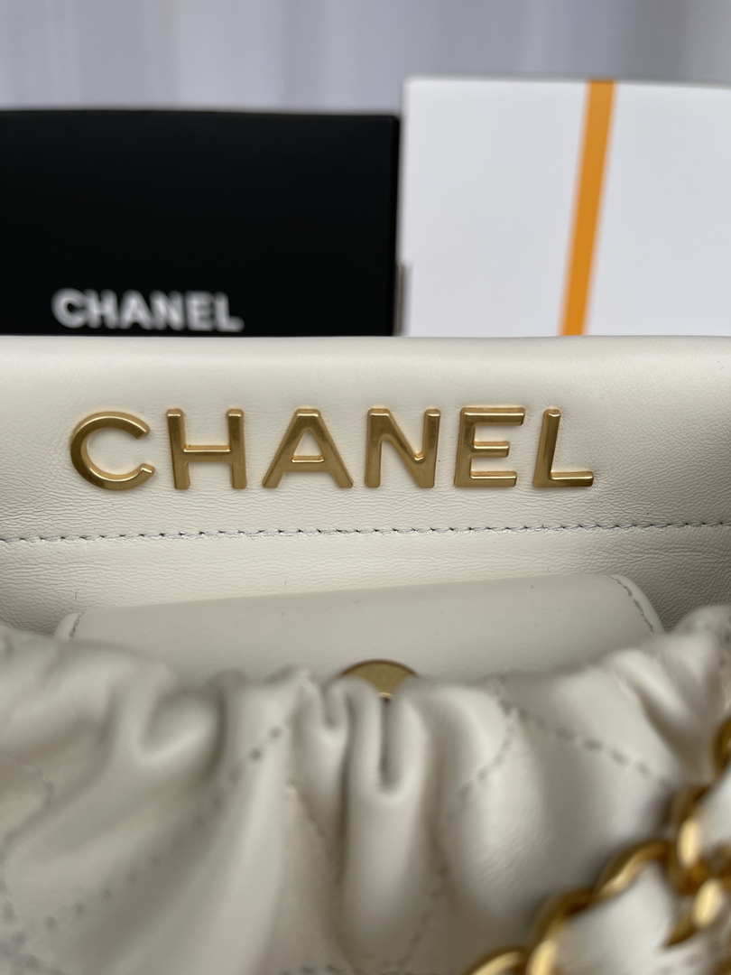 Chanel AS3793 Small Bucket Bag Lambskin Resin & Gold-Tone Metal White - Default Title - View 6
