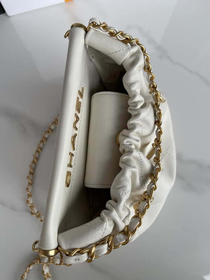 Chanel AS3793 Small Bucket Bag Lambskin Resin & Gold-Tone Metal White - Default Title - View 8