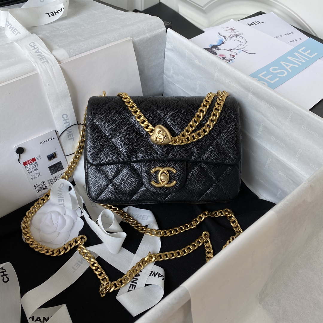 Chanel AS3828 Mini Flap Chain Bag Black Calfskin Gold - Default Title - View 1