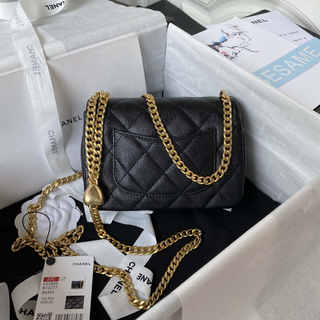Chanel AS3828 Mini Flap Chain Bag Black Calfskin Gold