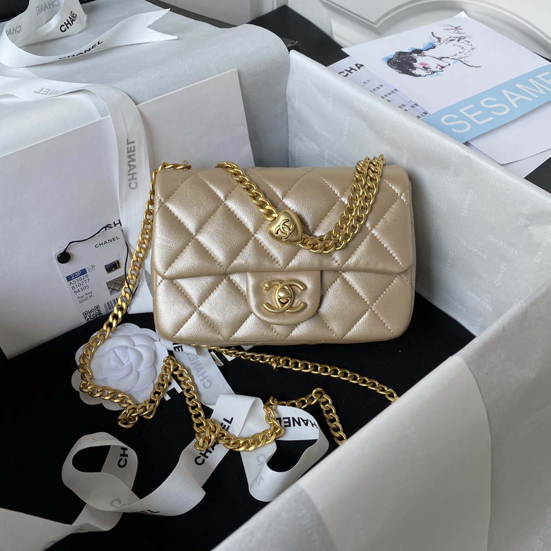 Chanel AS3828 Mini Flap Chain Bag Gold Lambskin Gold - Default Title - View 1