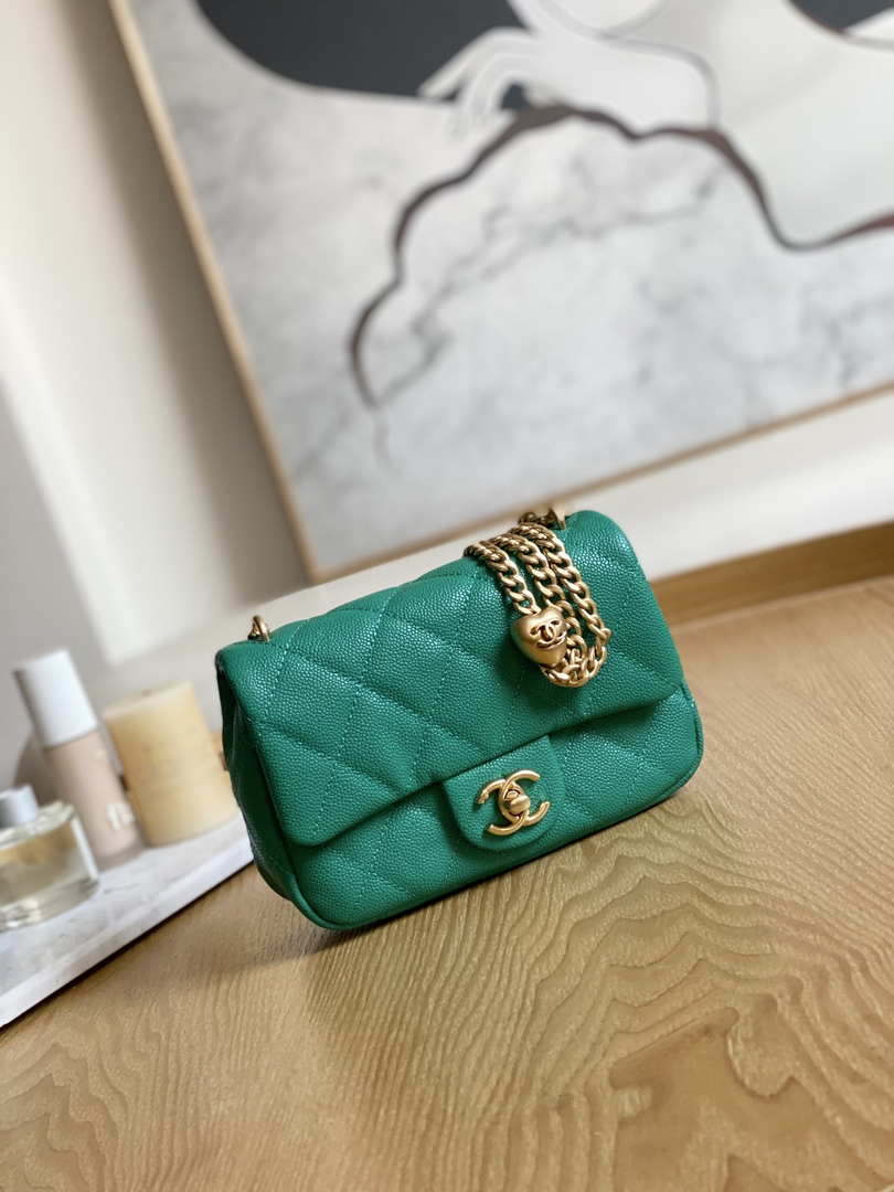 Chanel AS3828 Mini Flap Chain Bag Green Calfskin Gold - Default Title - View 1