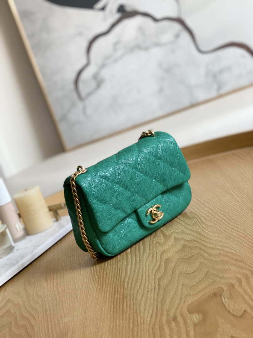 Chanel AS3828 Mini Flap Chain Bag Green Calfskin Gold - Default Title - View 3