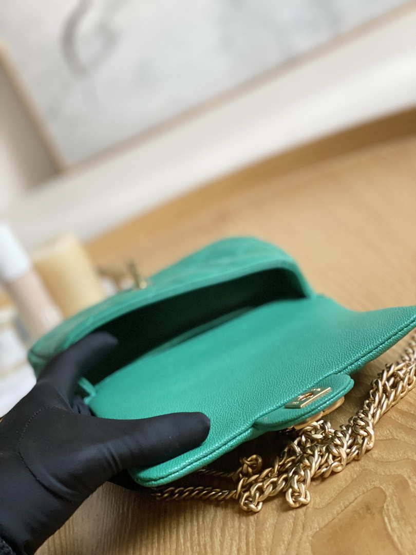 Chanel AS3828 Mini Flap Chain Bag Green Calfskin Gold