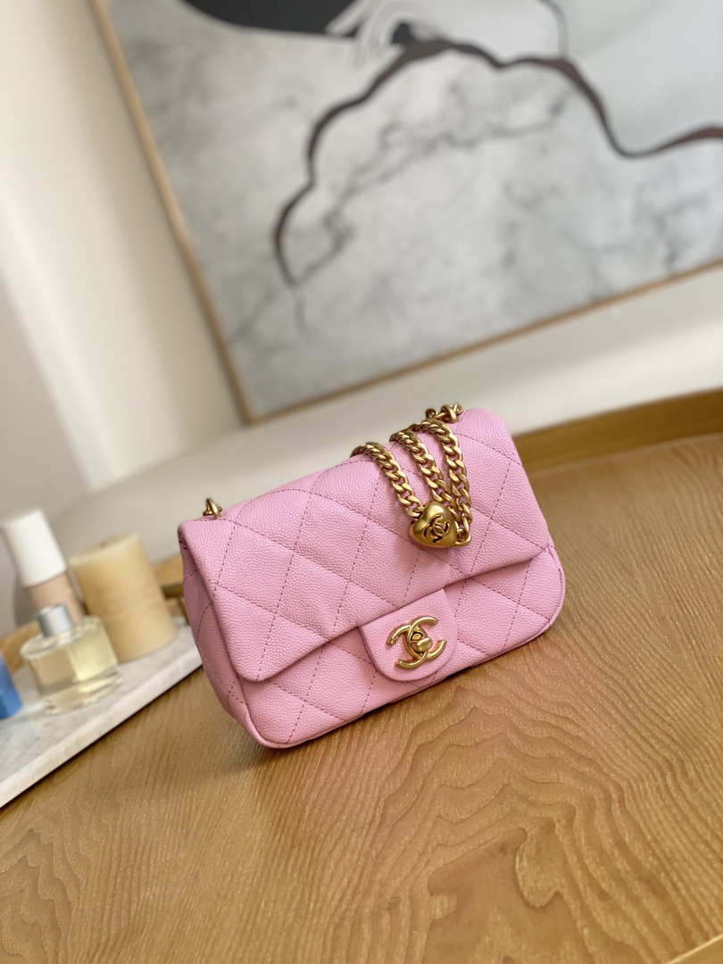 Chanel AS3828 Mini Flap Chain Bag Pink Calfskin Gold - Default Title - View 1
