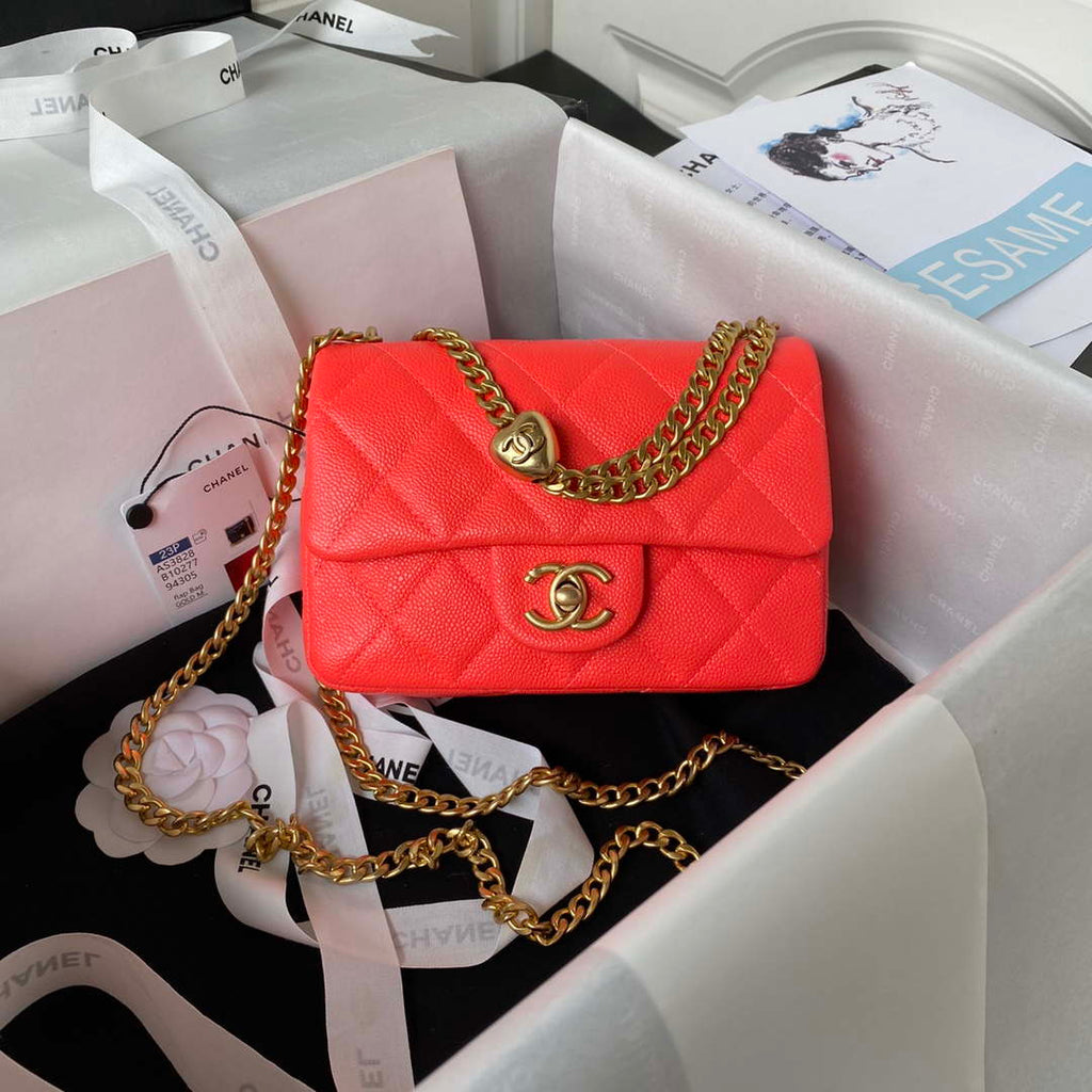 Chanel AS3828 Mini Flap Chain Bag Red Calfskin Gold