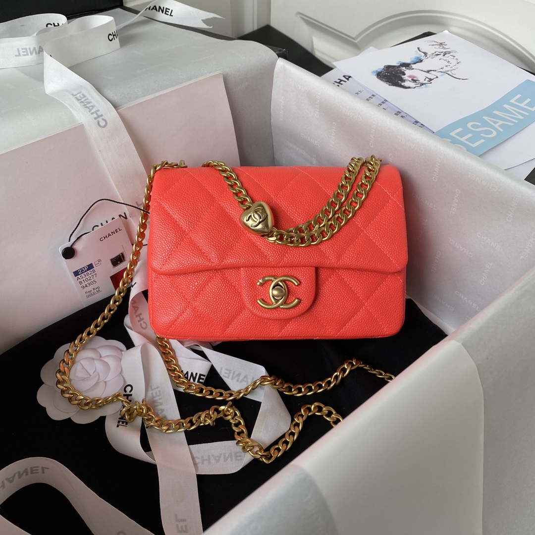 Chanel AS3828 Mini Flap Chain Bag Red Calfskin Gold - Default Title - View 1