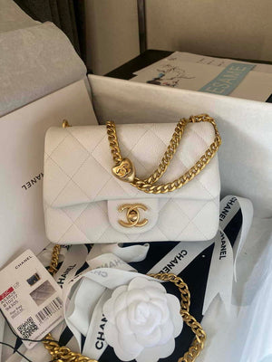 Chanel AS3828 Mini Flap Chain Bag White Calfskin Gold - Default Title - View 1