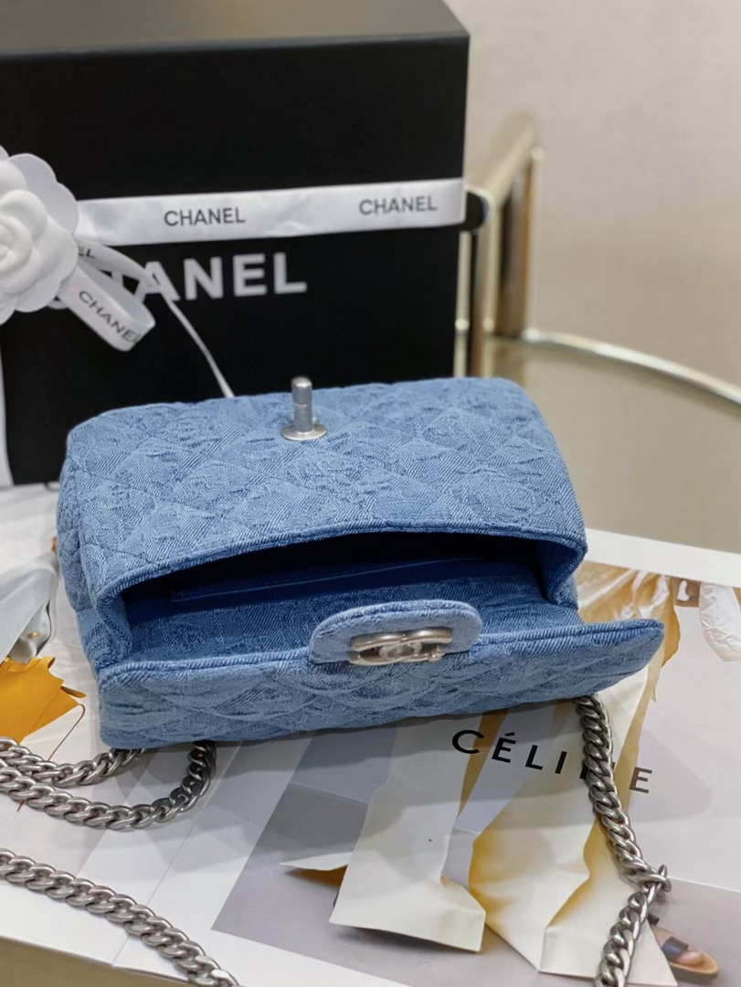 Chanel AS3828 Small Flap Classic Woc Bag Denim Blue