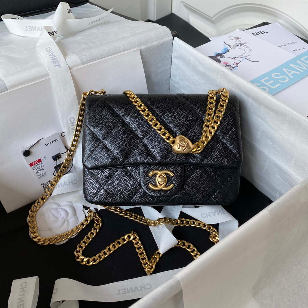 Chanel AS3829 Mini Flap Chain Bag Black Calfskin Gold
