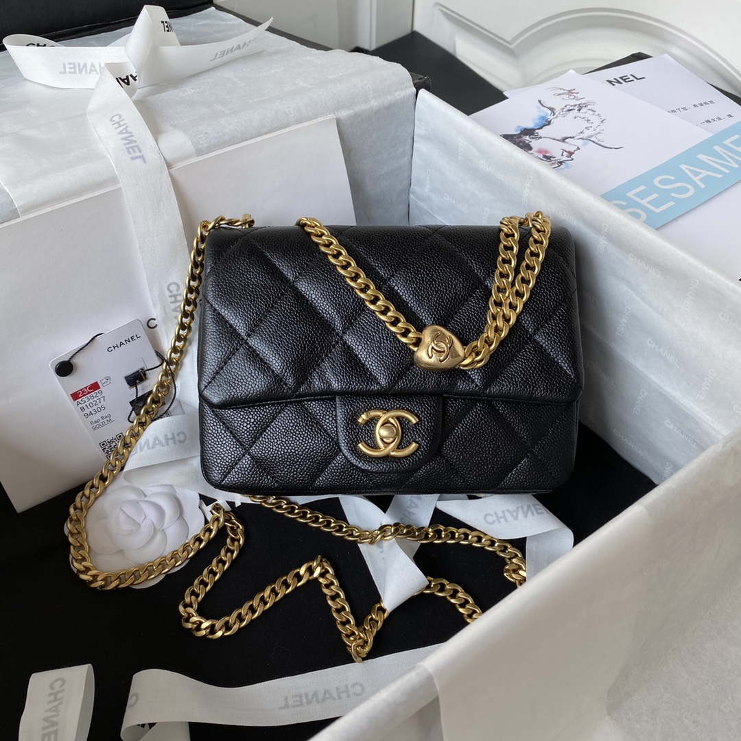 Chanel AS3829 Mini Flap Chain Bag Black Calfskin Gold