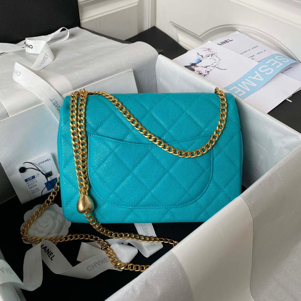 Chanel AS3921 Flap Chain Bag Blue Calfskin Gold