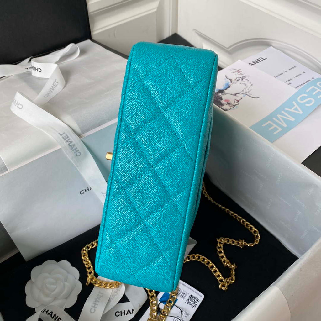Chanel AS3921 Flap Chain Bag Blue Calfskin Gold