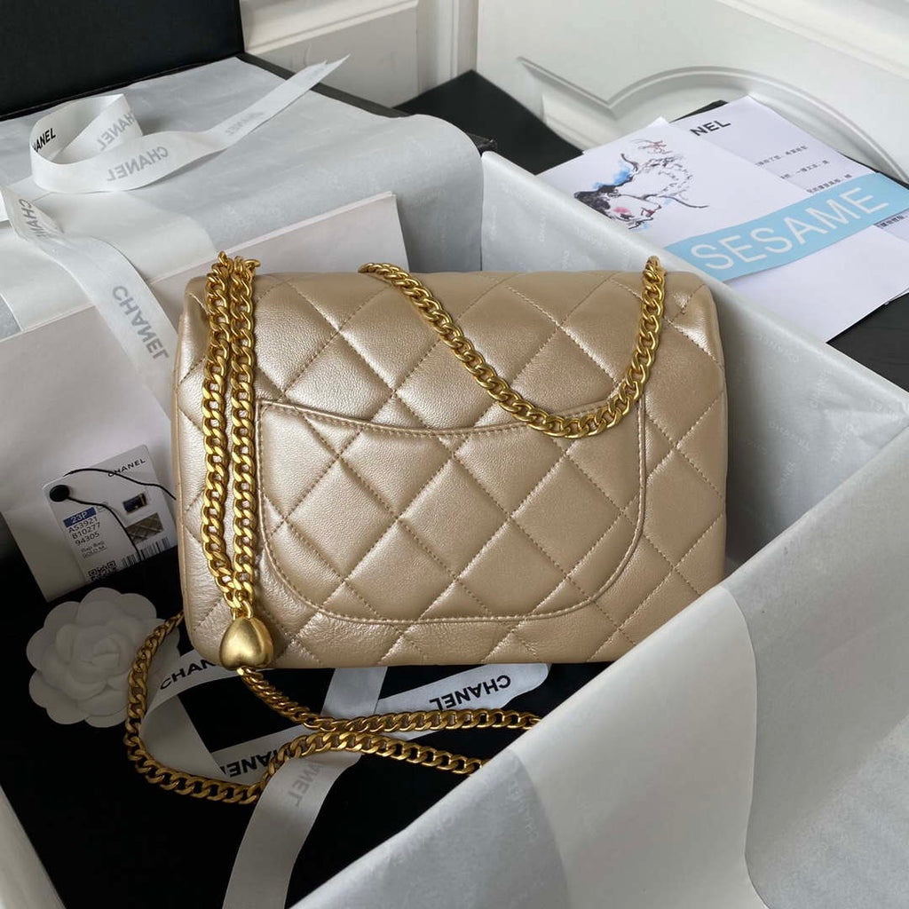 Chanel AS3921 Flap Chain Bag Gold Lambskin Gold