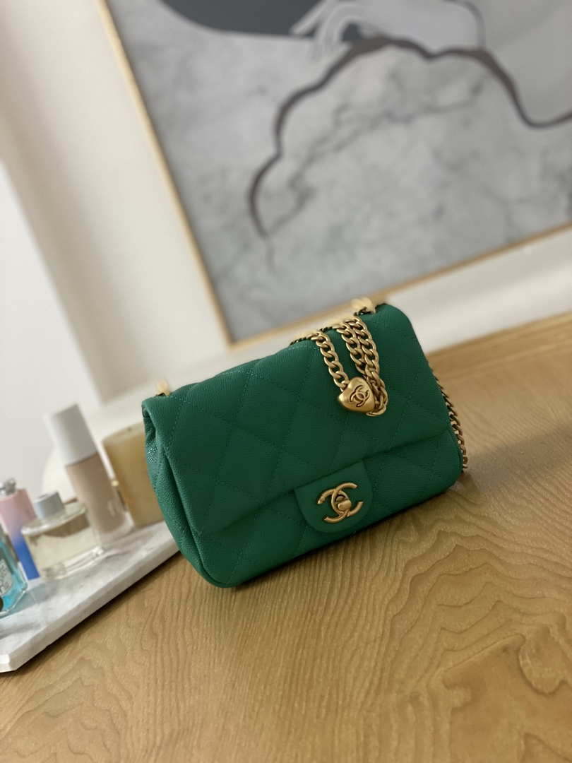 Chanel AS3829 Mini Flap Chain Bag Green Calfskin Gold - Default Title - View 1