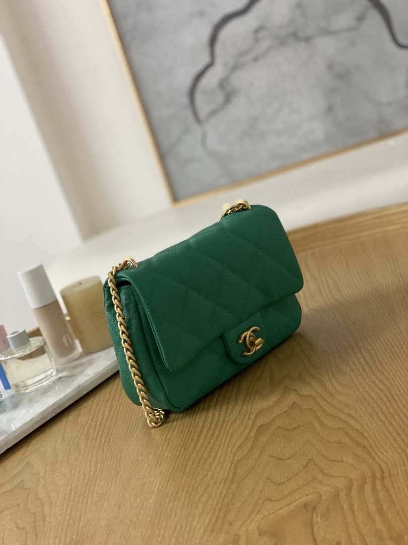 Chanel AS3829 Mini Flap Chain Bag Green Calfskin Gold - Default Title - View 3