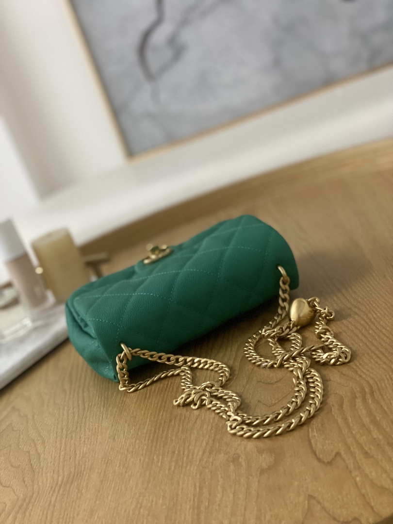 Chanel AS3829 Mini Flap Chain Bag Green Calfskin Gold