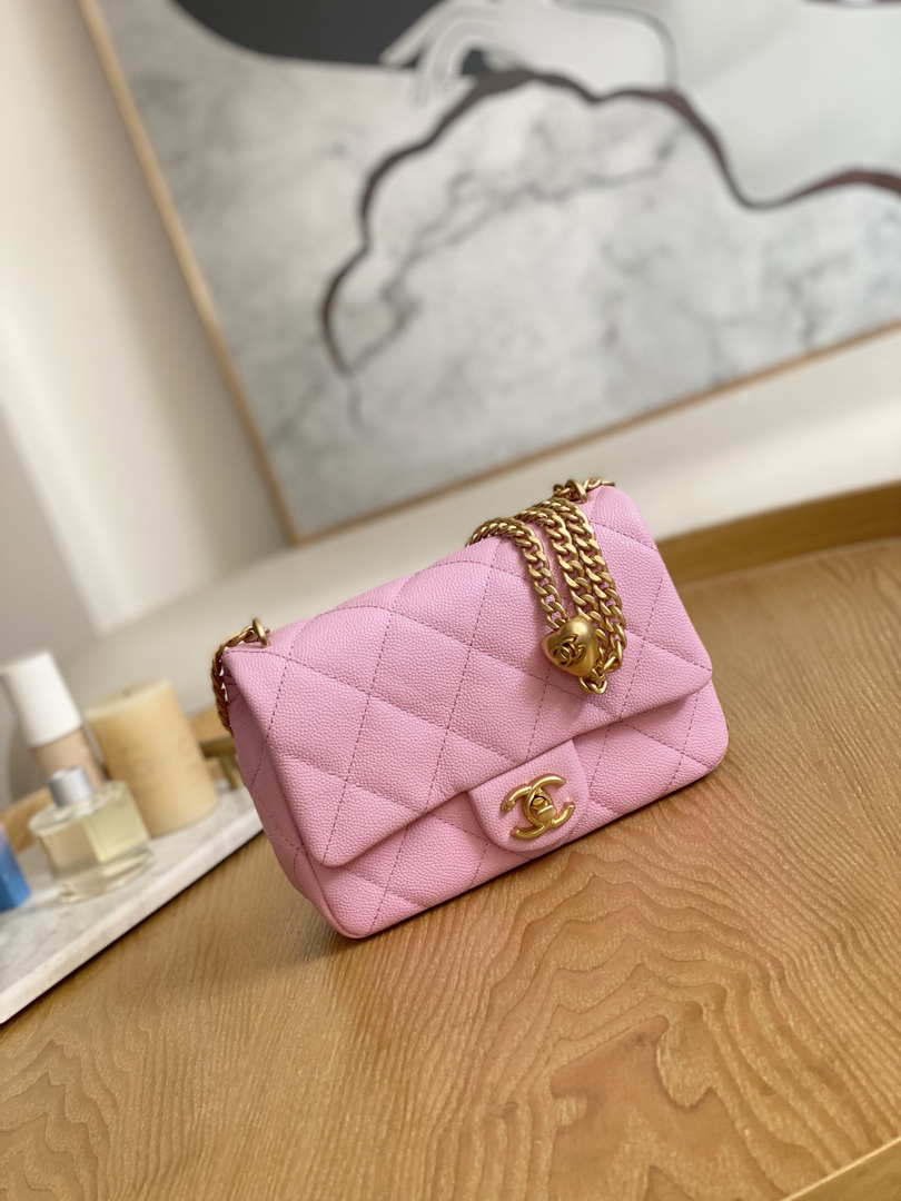Chanel AS3829 Mini Flap Chain Bag Light Pink Calfskin Gold - Default Title - View 1