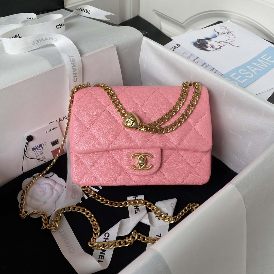 Chanel AS3829 Mini Flap Chain Bag Pink Calfskin Gold - Default Title - View 1