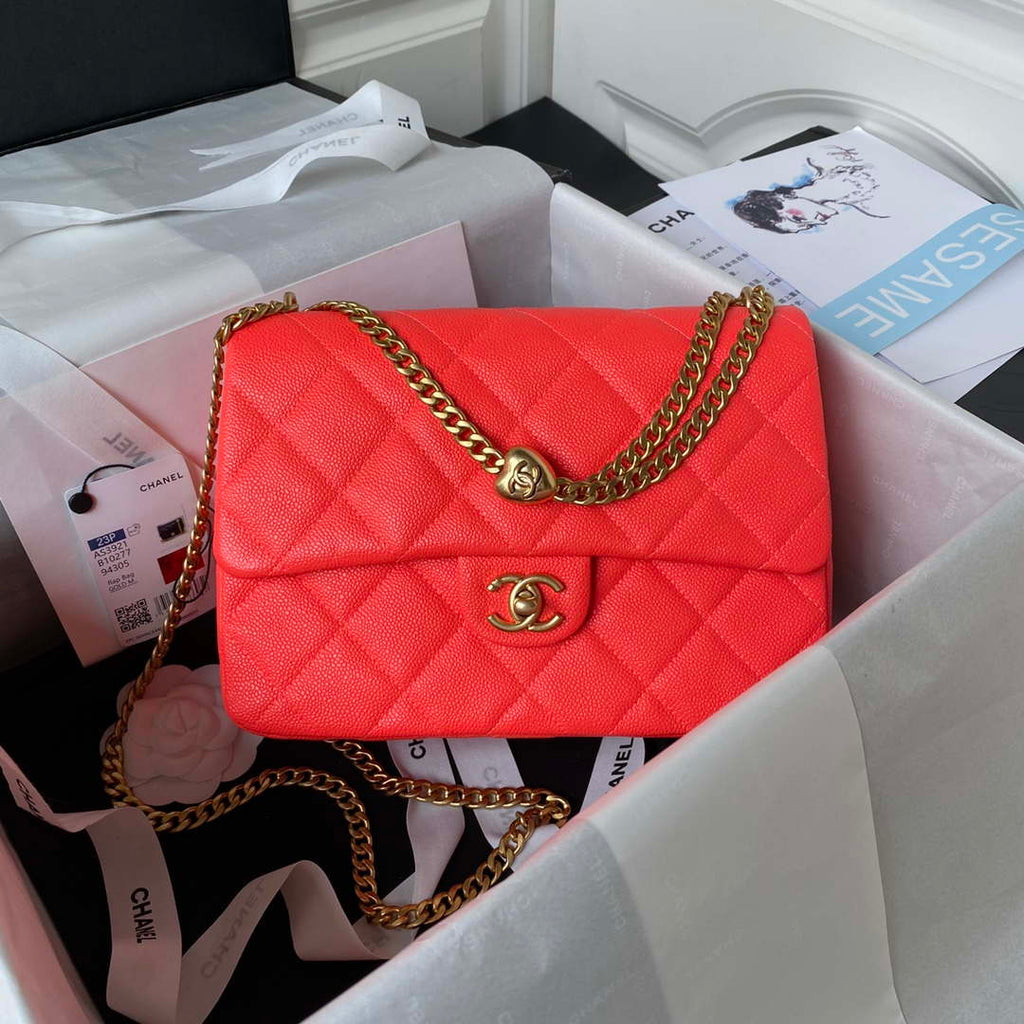 Chanel AS3921 Flap Chain Bag Red Calfskin Gold