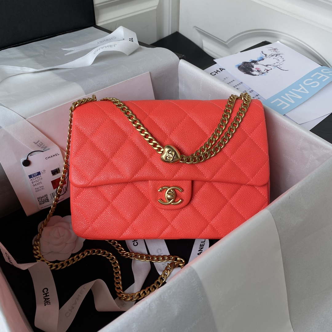Chanel AS3921 Flap Chain Bag Red Calfskin Gold - Default Title - View 1