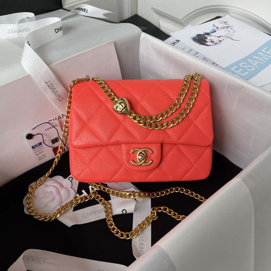 Chanel AS3829 Mini Flap Chain Bag Red Calfskin Gold - Default Title - View 1