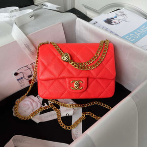 Chanel AS3829 Mini Flap Chain Bag Red Calfskin Gold - Default Title - View 1