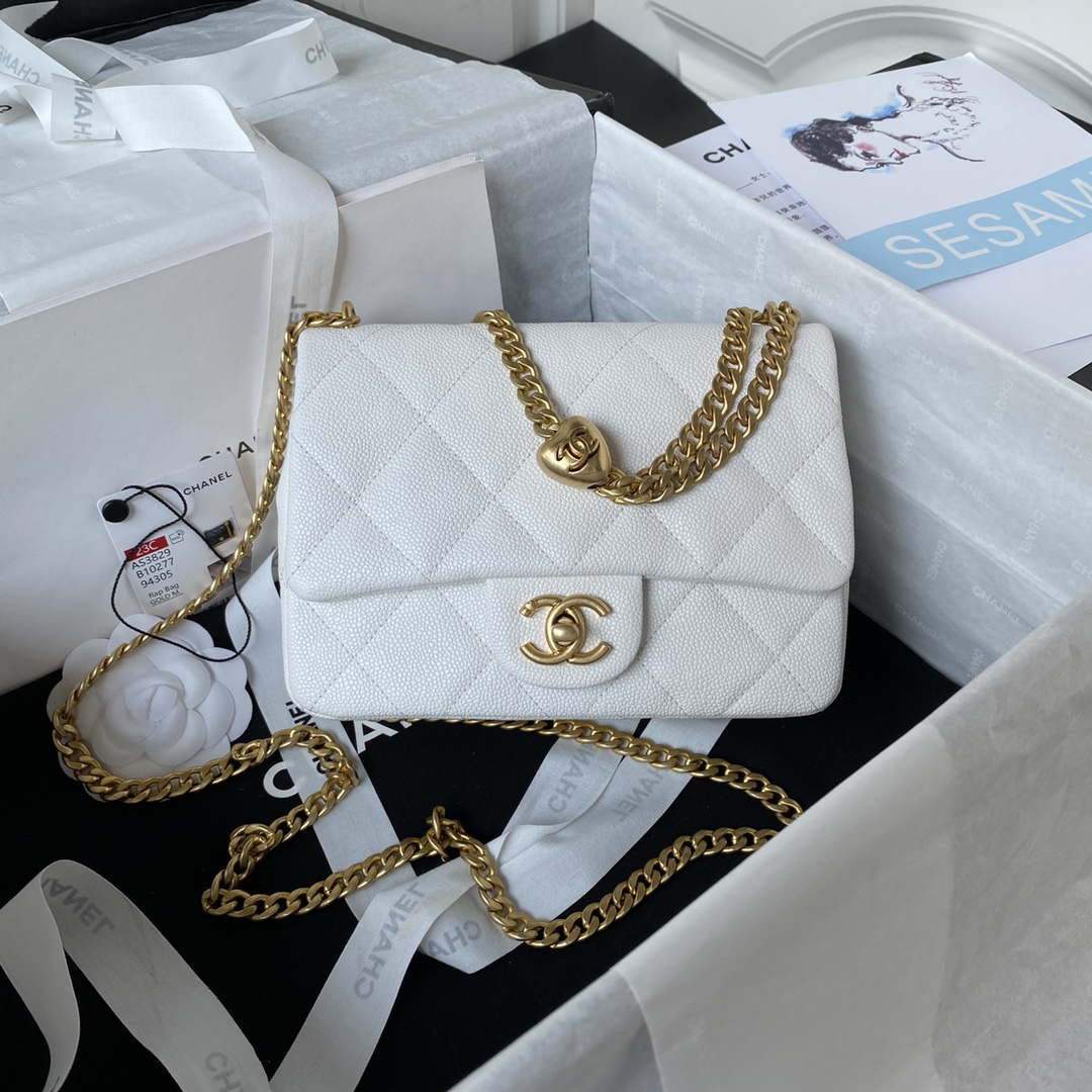 Chanel AS3829 Mini Flap Chain Bag White Calfskin Gold - Default Title - View 1