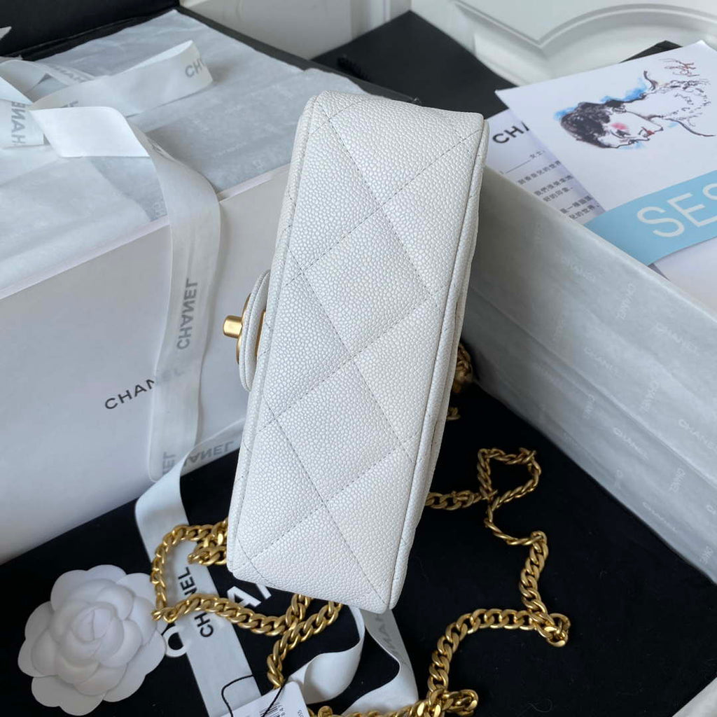 Chanel AS3829 Mini Flap Chain Bag White Calfskin Gold