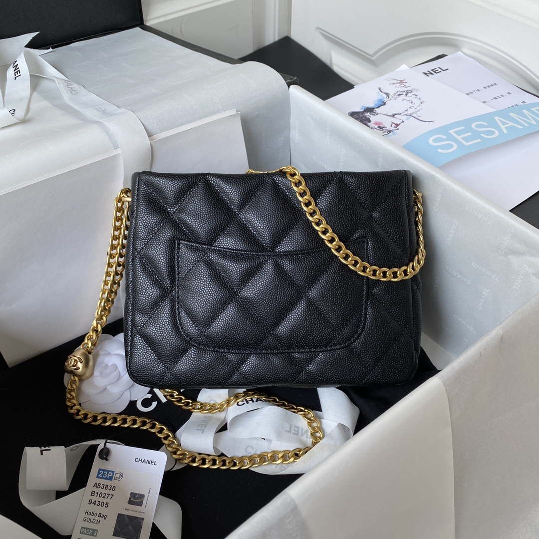 Chanel AS3830 Small Hobo Handbag Black Calfskin Gold