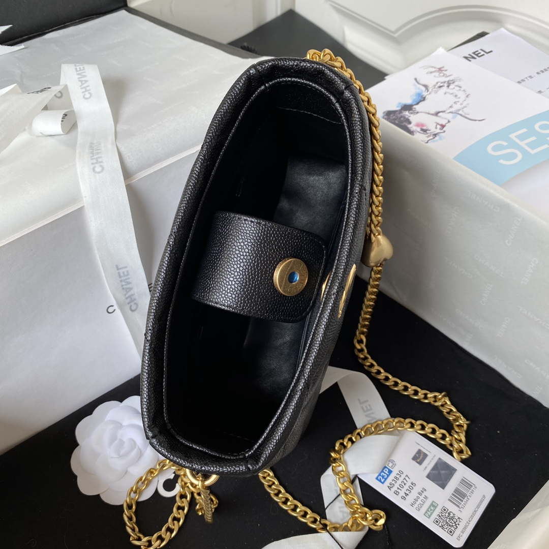 Chanel AS3830 Small Hobo Handbag Black Calfskin Gold - Default Title - View 7