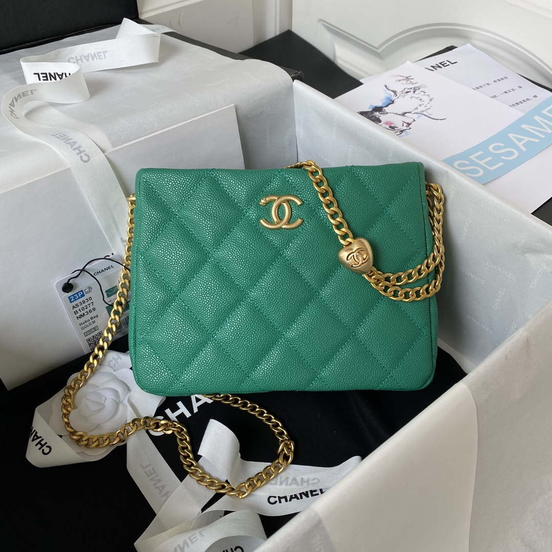 Chanel AS3830 Small Hobo Handbag Green Calfskin Gold - Default Title - View 1