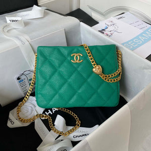 Chanel AS3830 Small Hobo Handbag Green Calfskin Gold - Default Title - View 1