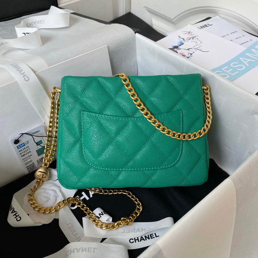Chanel AS3830 Small Hobo Handbag Green Calfskin Gold