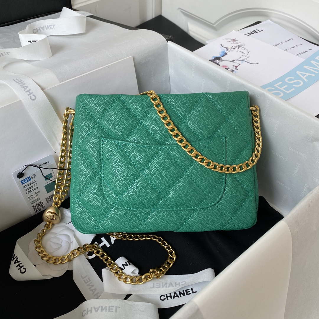 Chanel AS3830 Small Hobo Handbag Green Calfskin Gold - Default Title - View 2
